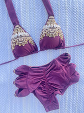 Load image into Gallery viewer, Burgundy High Waisted Bikini Bordado