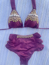 Load image into Gallery viewer, Burgundy High Waisted Bikini Bordado