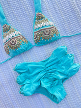 Load image into Gallery viewer, Blue High Waisted Bikini Bordado