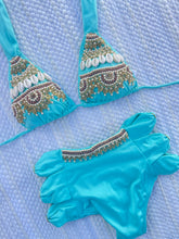 Load image into Gallery viewer, Blue High Waisted Bikini Bordado