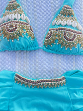 Load image into Gallery viewer, Blue High Waisted Bikini Bordado