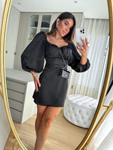 Load image into Gallery viewer, Black Satin Short Dress