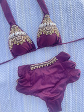 Load image into Gallery viewer, Burgundy High Waisted Bikini Bordado
