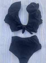 Load image into Gallery viewer, Black Flower High Waisted Bikini