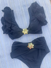 Load image into Gallery viewer, Black Flower High Waisted Bikini