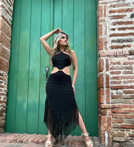 black resort dress Black Line Art A-Line Dress Bold & Elegant