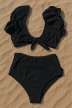 Load image into Gallery viewer, Black Flower High Waisted Bikini
