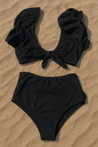 Black Flower High Waisted Bikini